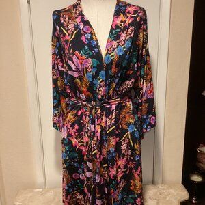 SOMA Navy Blue Blooming Tropical Cool Nights Short Kimono Robe S/M NWT